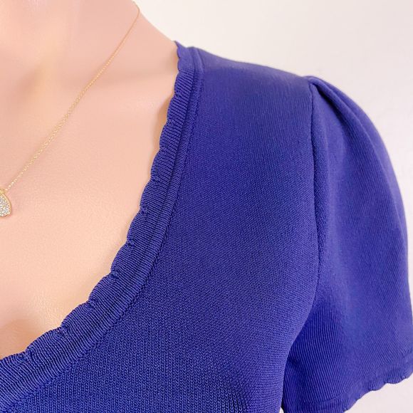 RACHEL PARCELL Navy Puffy Scallop Sweater Dress S - Picture 4 of 12